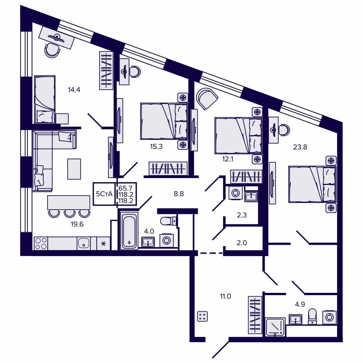 5-комнатная, 118.2 м², № 274 в Сподвижники