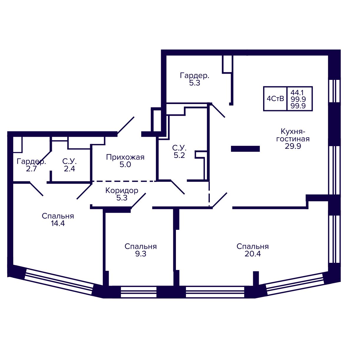 4-комнатная, 99.99 м², № 281 в Сподвижники