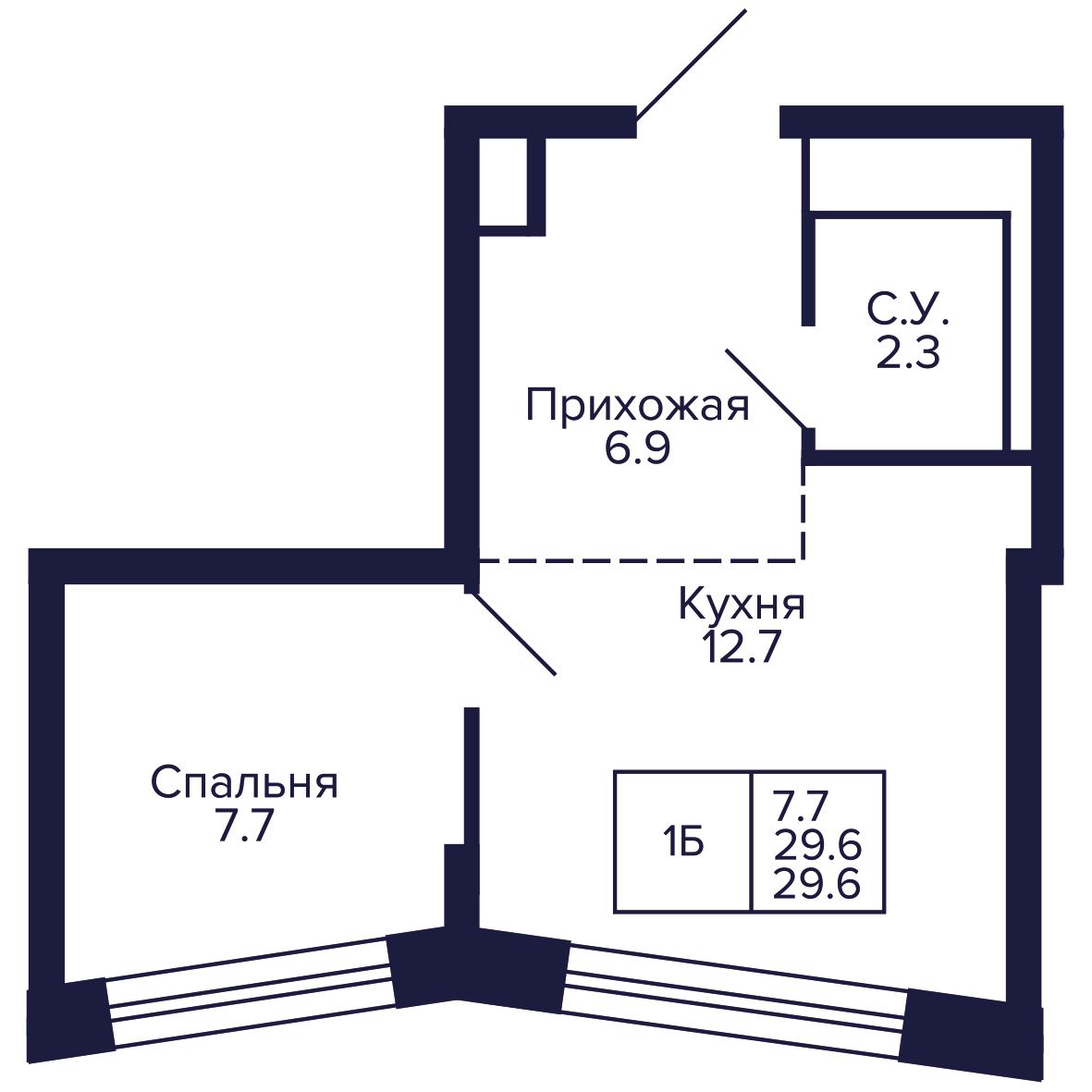 1-комнатная, 29.61 м², № 179 в Сподвижники