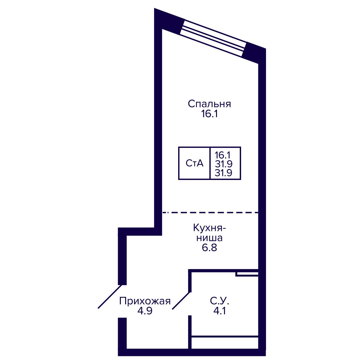 Студия, 31.86 м², № 65 в Сподвижники