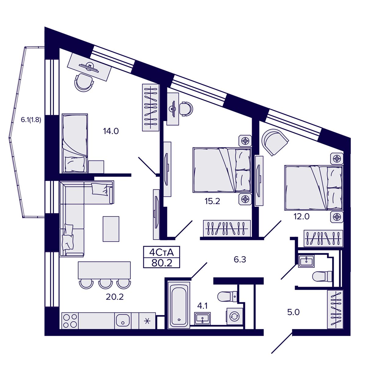 4-комнатная, 80.18 м², № 24 в Сподвижники