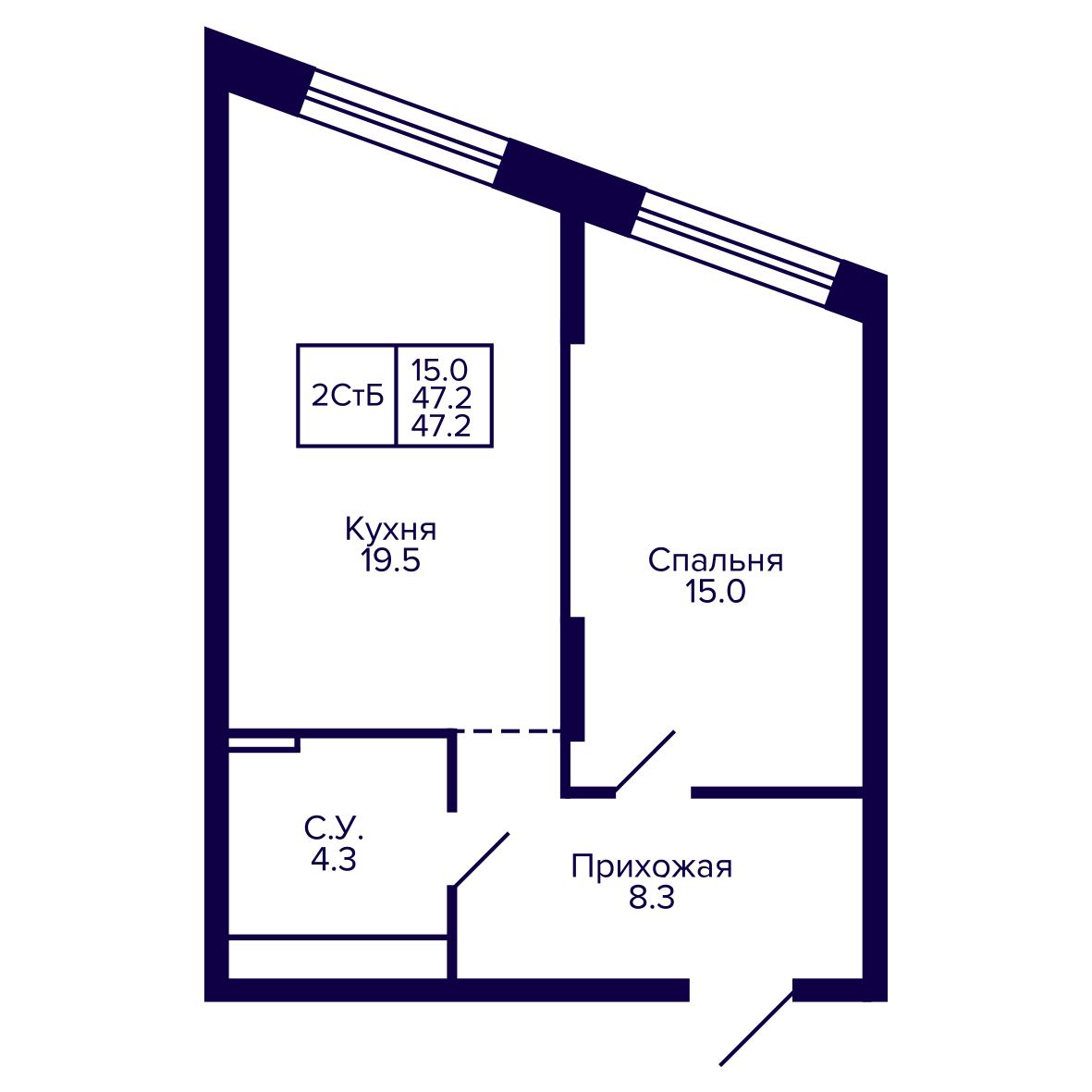 2-комнатная, 47.15 м², № 226 в Сподвижники