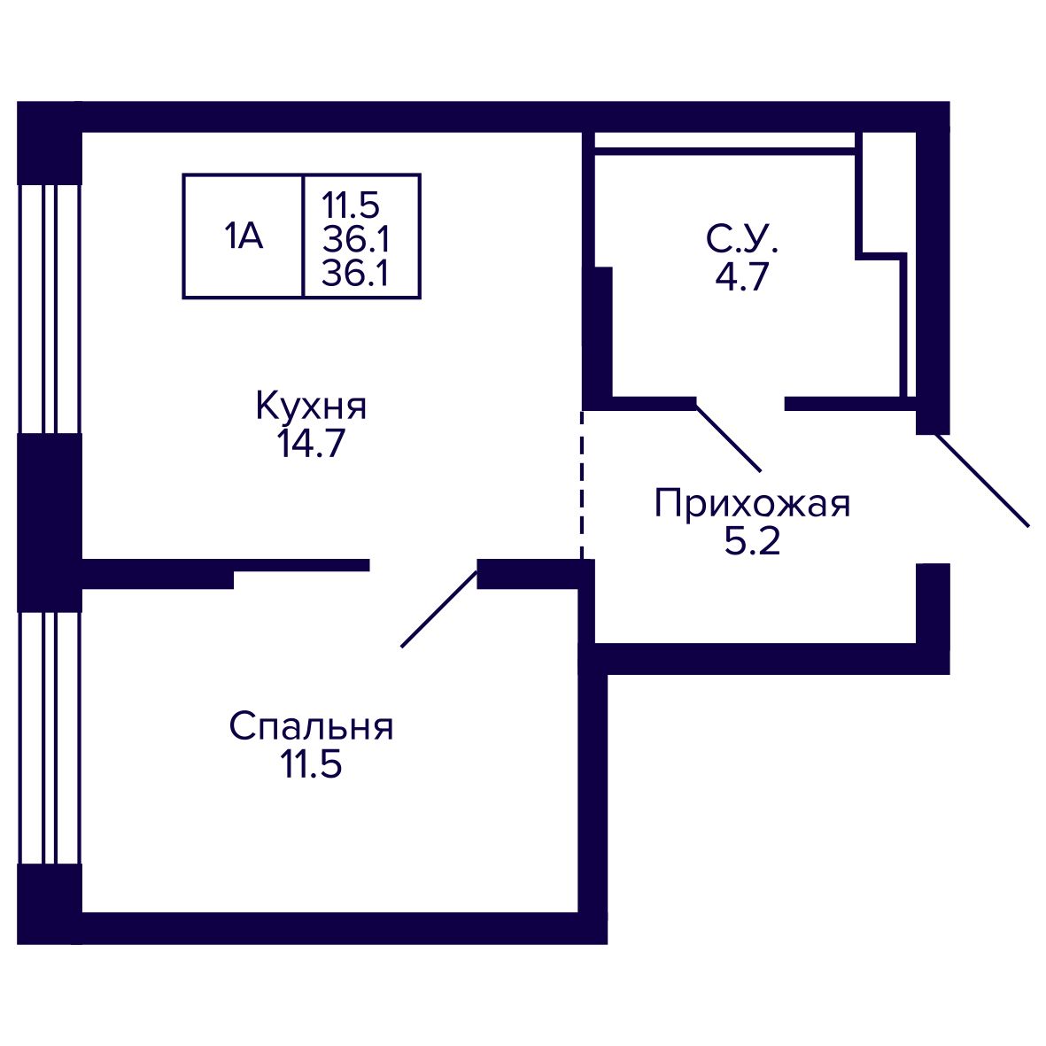 1-комнатная, 36.09 м², № 133 в Сподвижники