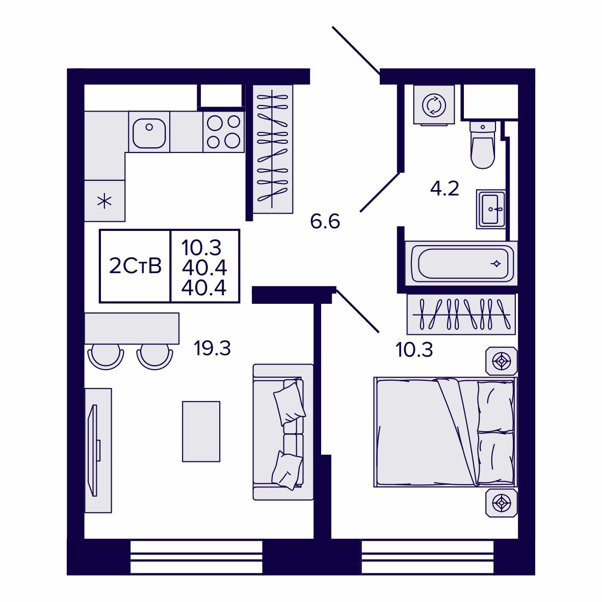 2-комнатная, 40.44 м², № 40 в Сподвижники