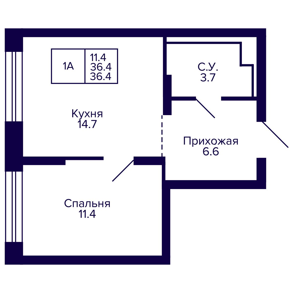 1-комнатная, 36.36 м², № 83 в Сподвижники