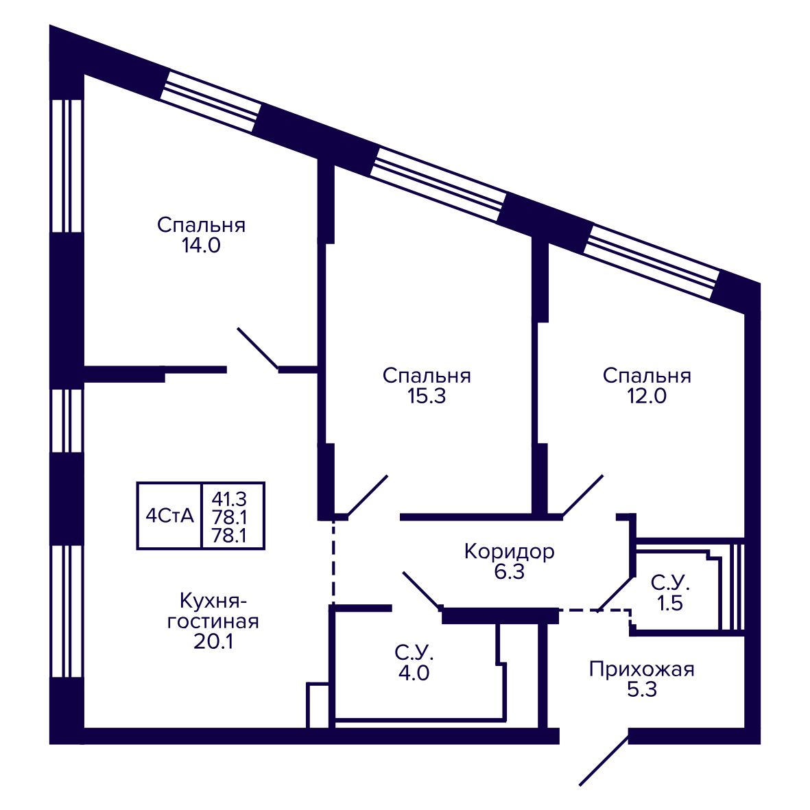 4-комнатная, 78.42 м², № 94 в Сподвижники