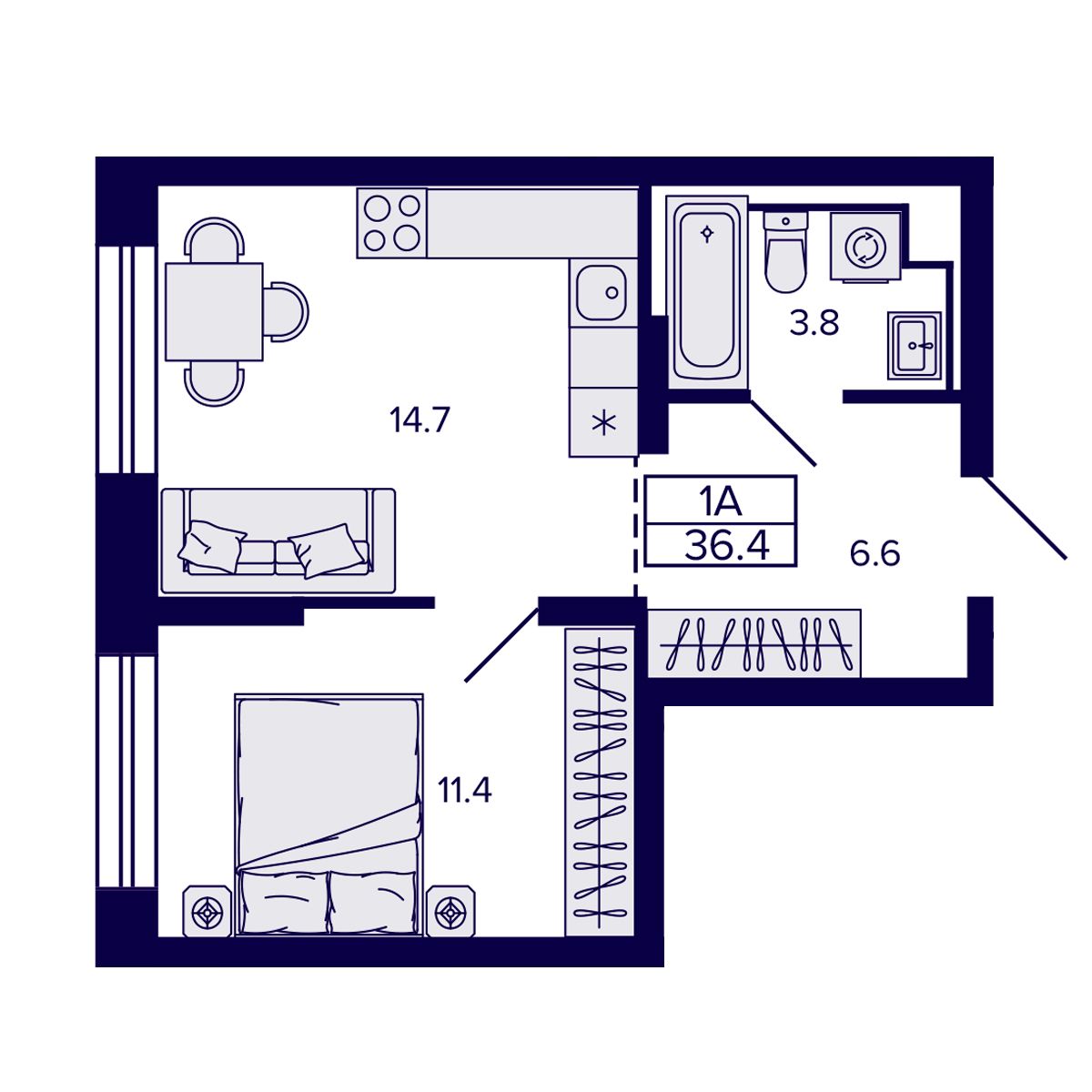 1-комнатная, 36.44 м², № 33 в Сподвижники