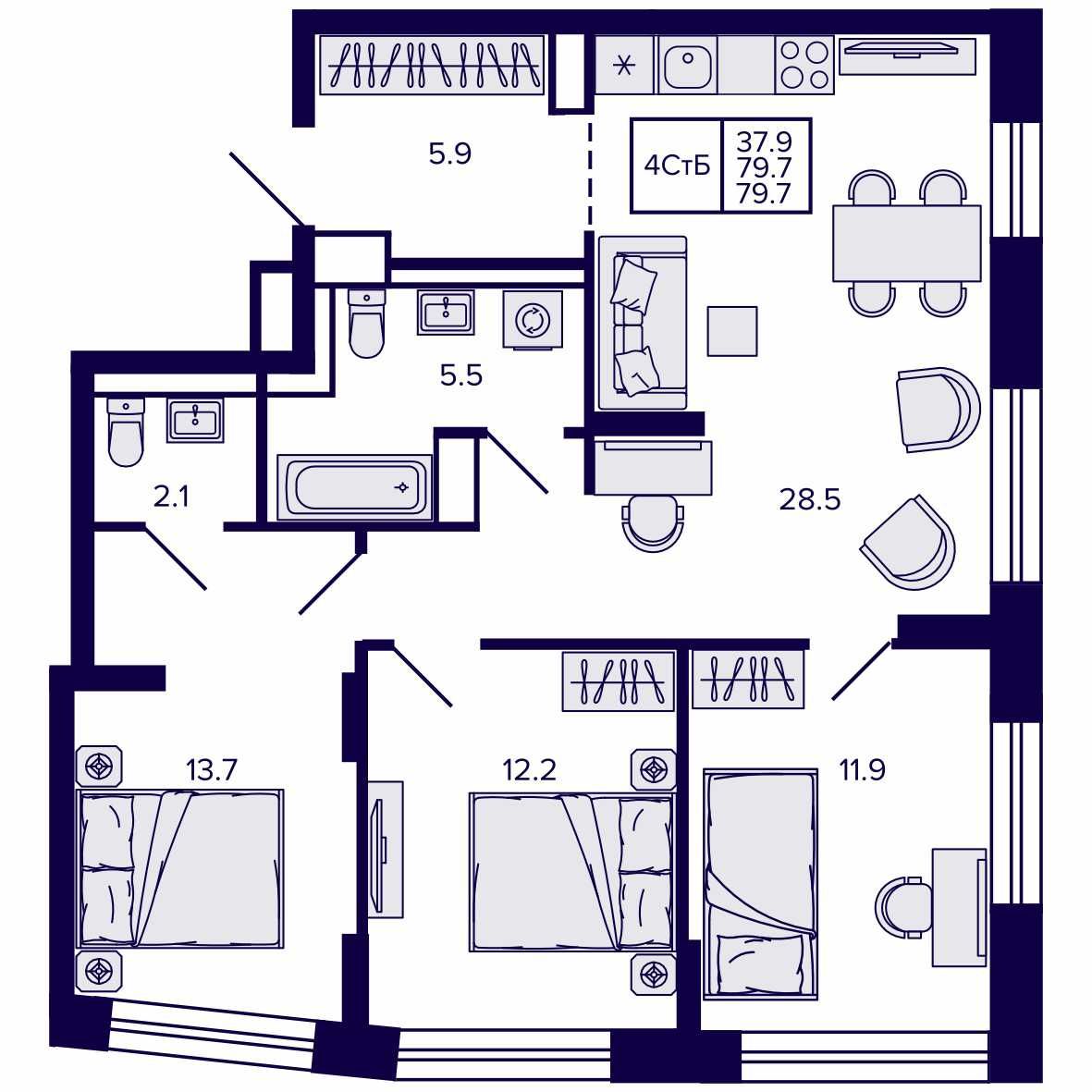 4-комнатная, 79.74 м², № 238 в Сподвижники