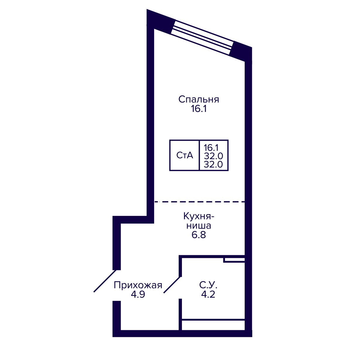 Студия, 31.96 м², № 35 в Сподвижники
