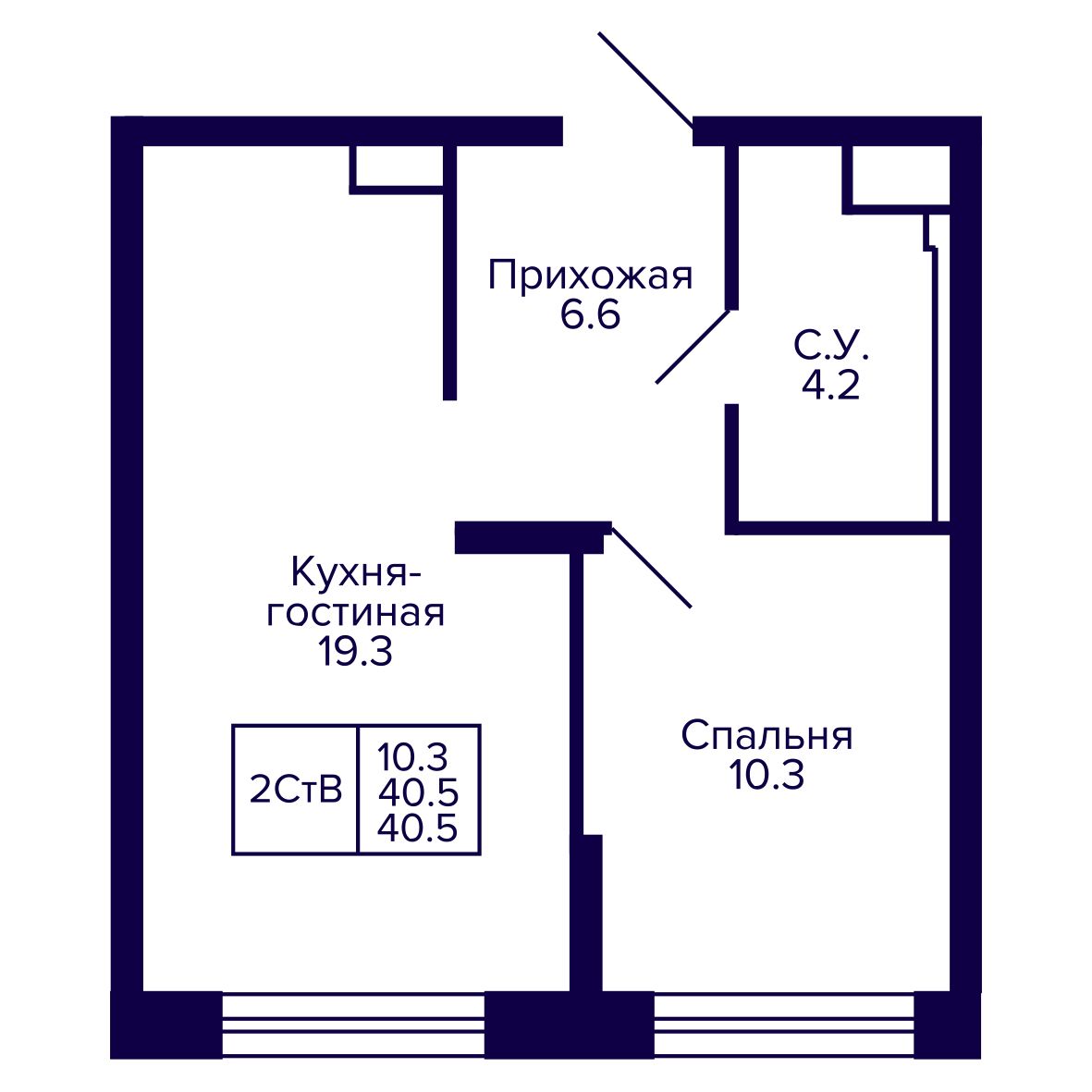 2-комнатная, 40.46 м², № 30 в Сподвижники