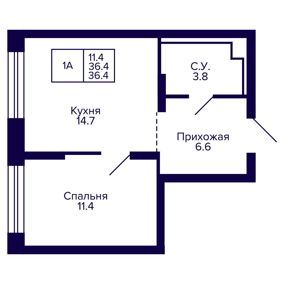 1-комнатная, 36.44 м², № 33 в Сподвижники