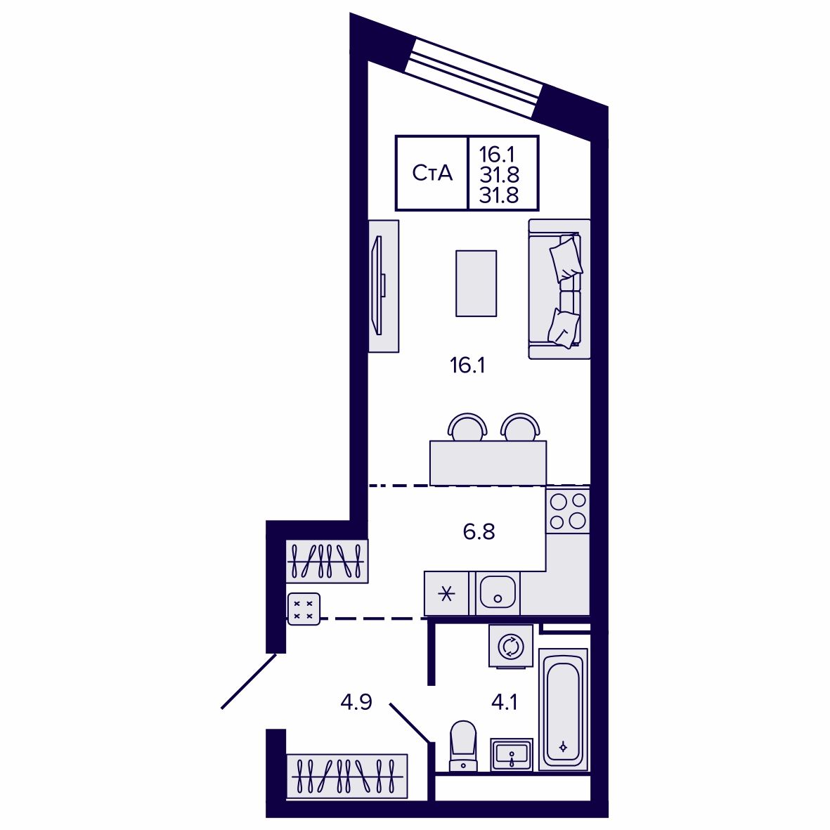 Студия, 31.84 м², № 235 в Сподвижники