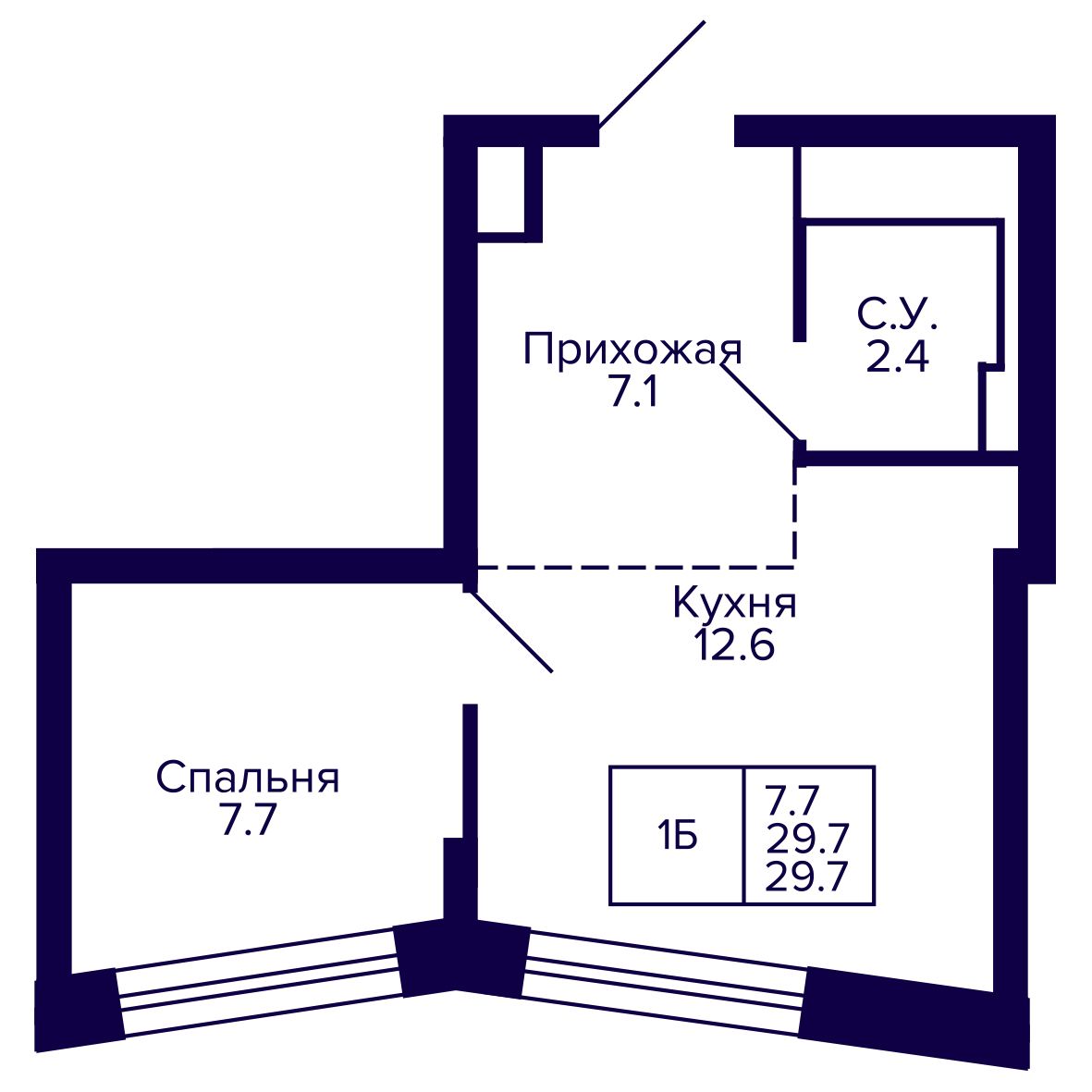 1-комнатная, 29.66 м², № 209 в Сподвижники