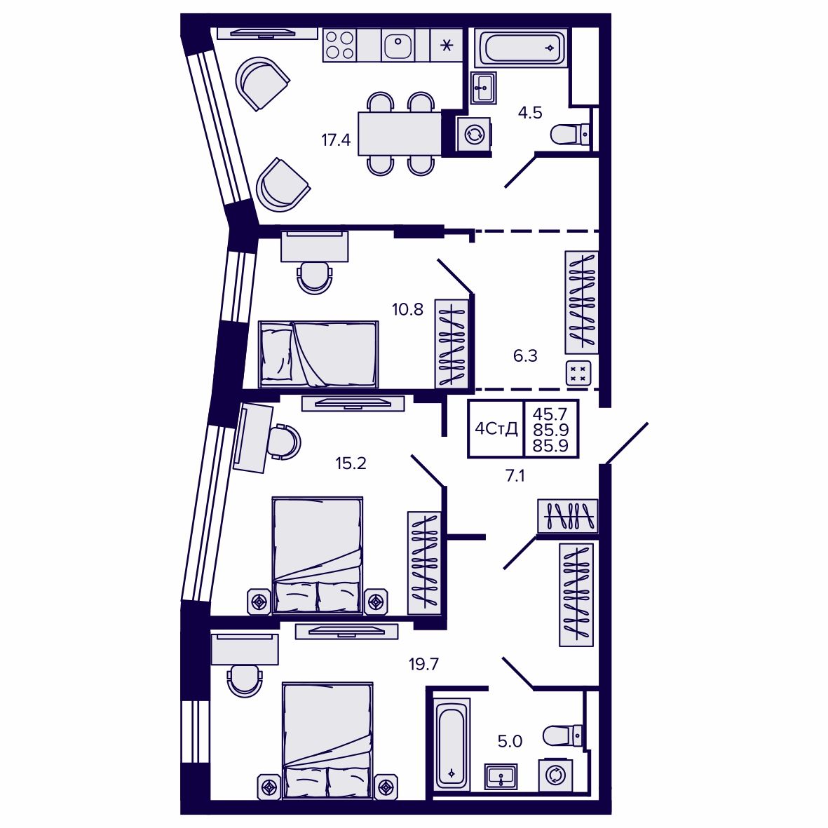 4-комнатная, 85.95 м², № 278 в Сподвижники