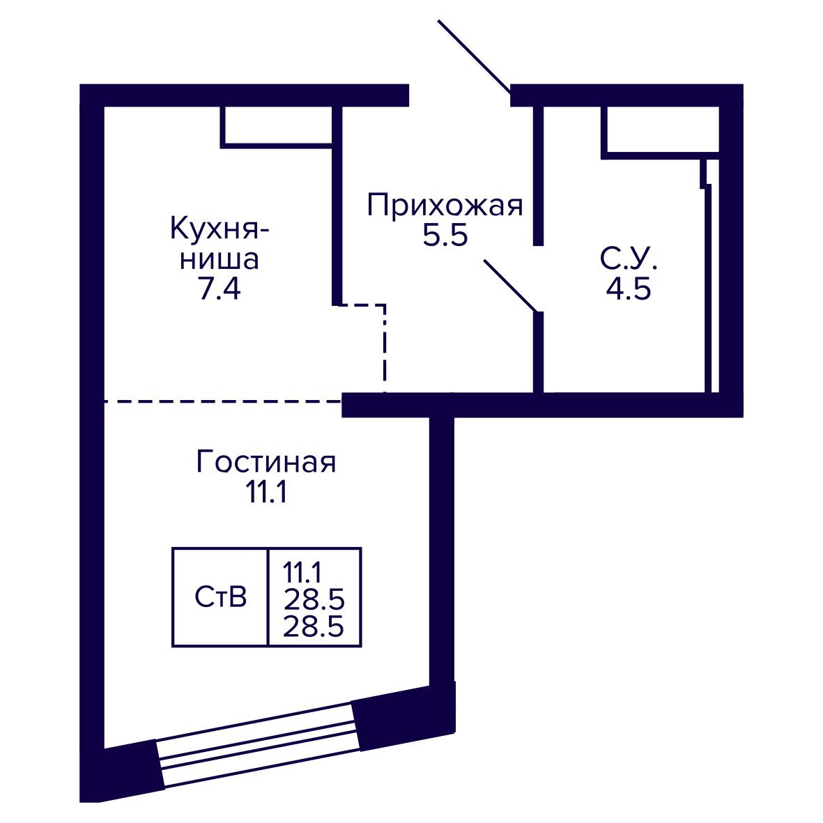 Студия, 28.45 м², № 260 в Сподвижники
