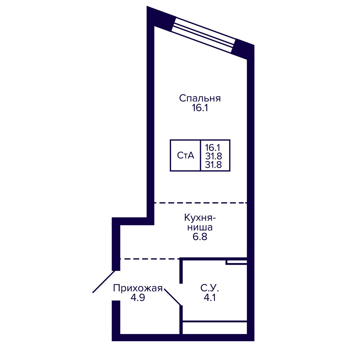 Студия, 31.82 м², № 205 в Сподвижники
