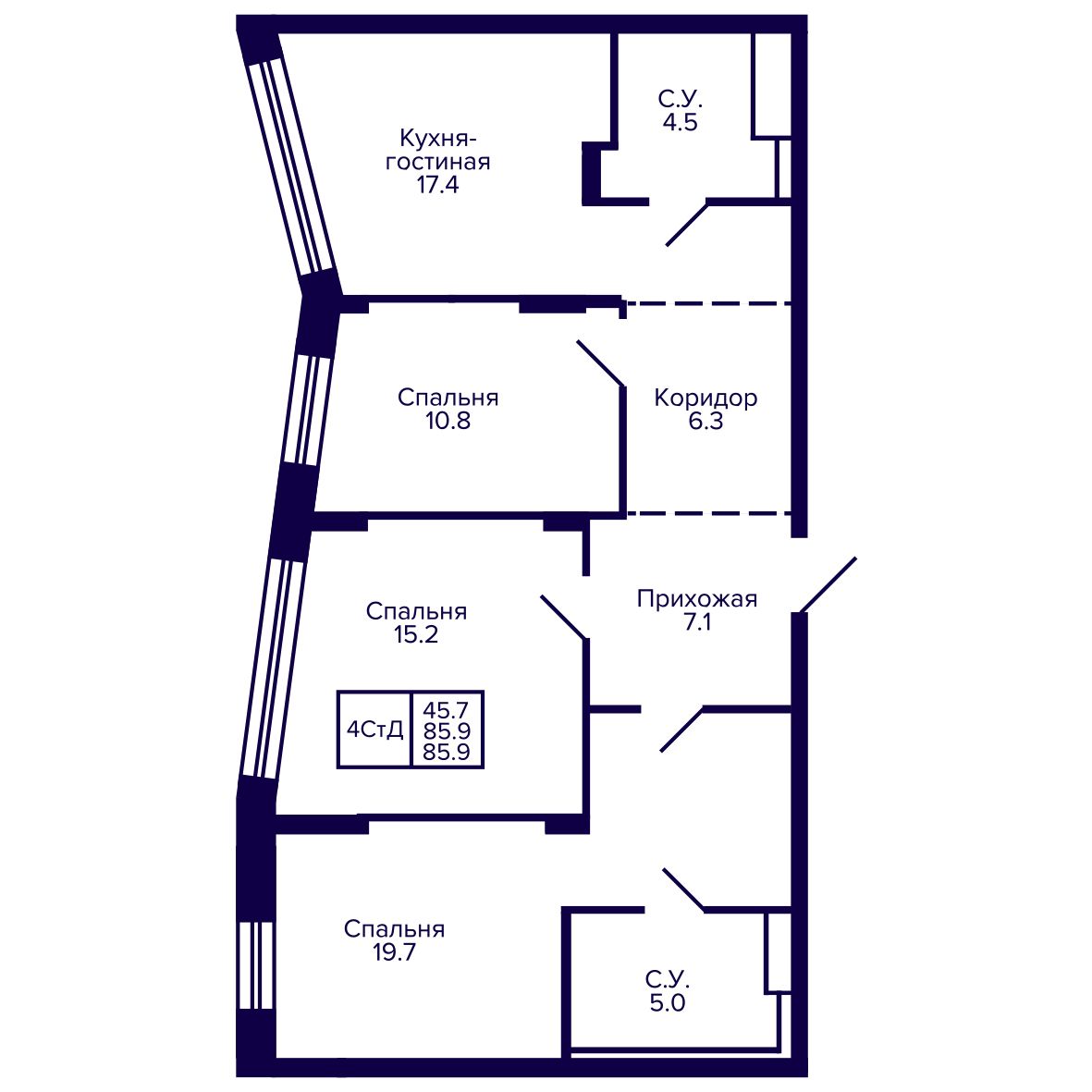 4-комнатная, 85.95 м², № 278 в Сподвижники