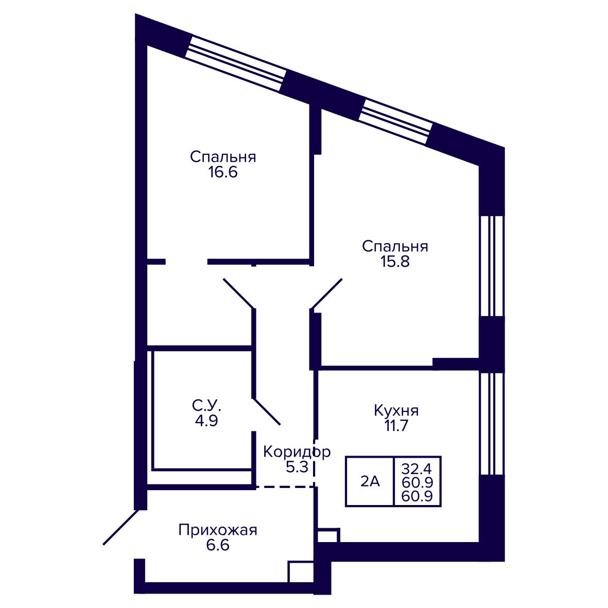 2-комнатная, 60.89 м², № 37 в Сподвижники