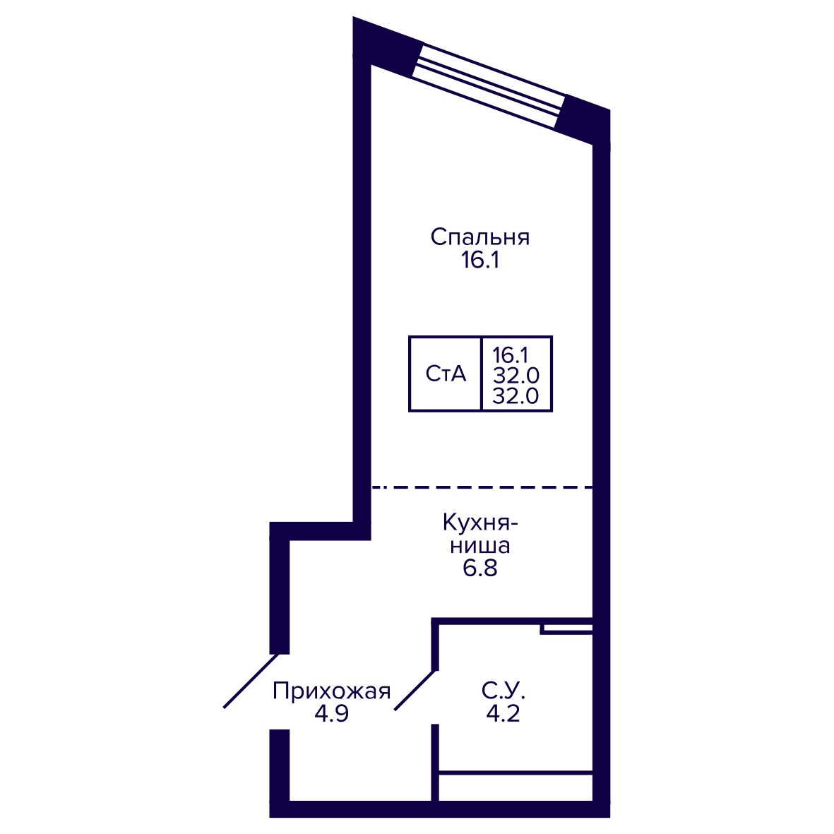 Студия, 31.96 м², № 25 в Сподвижники