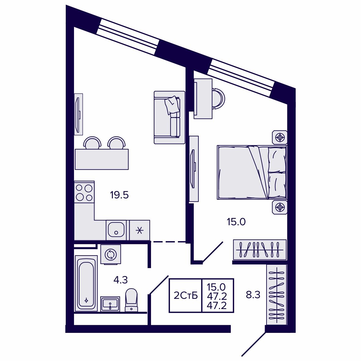 2-комнатная, 47.15 м², № 236 в Сподвижники
