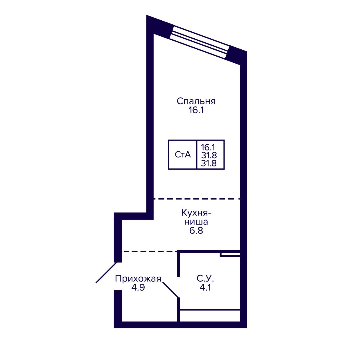 Студия, 31.84 м², № 225 в Сподвижники