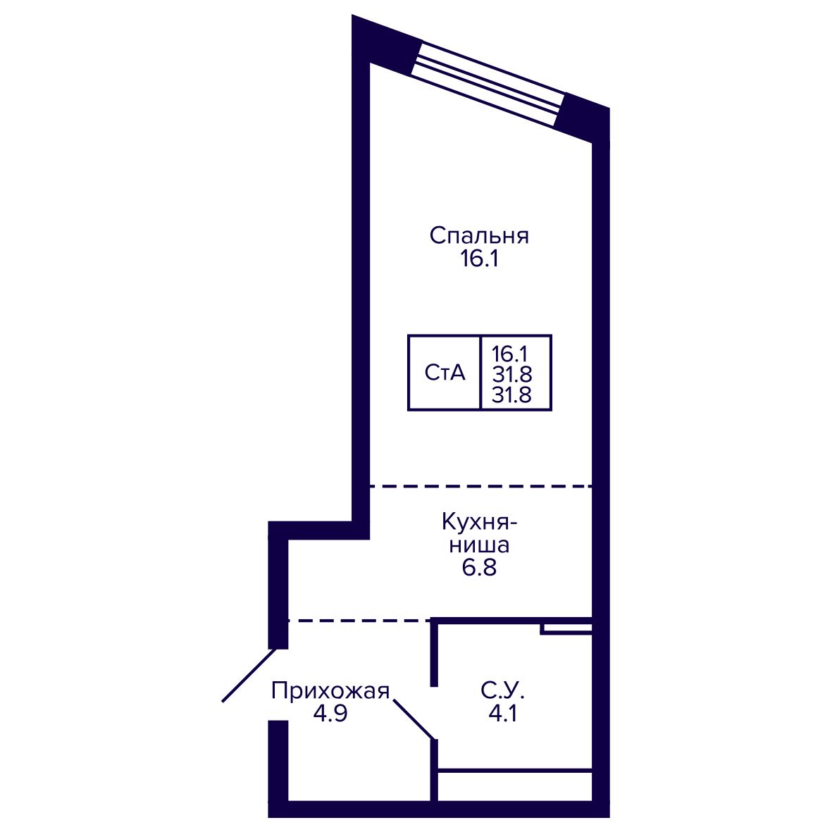 Студия, 31.84 м², № 235 в Сподвижники