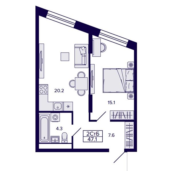 2-комнатная, 47.13 м², № 66 в Сподвижники