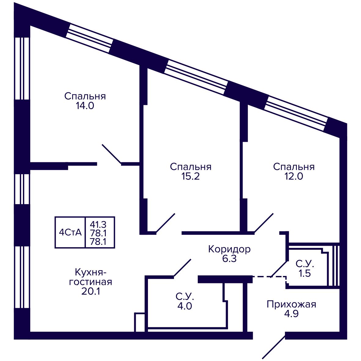 4-комнатная, 78.11 м², № 64 в Сподвижники