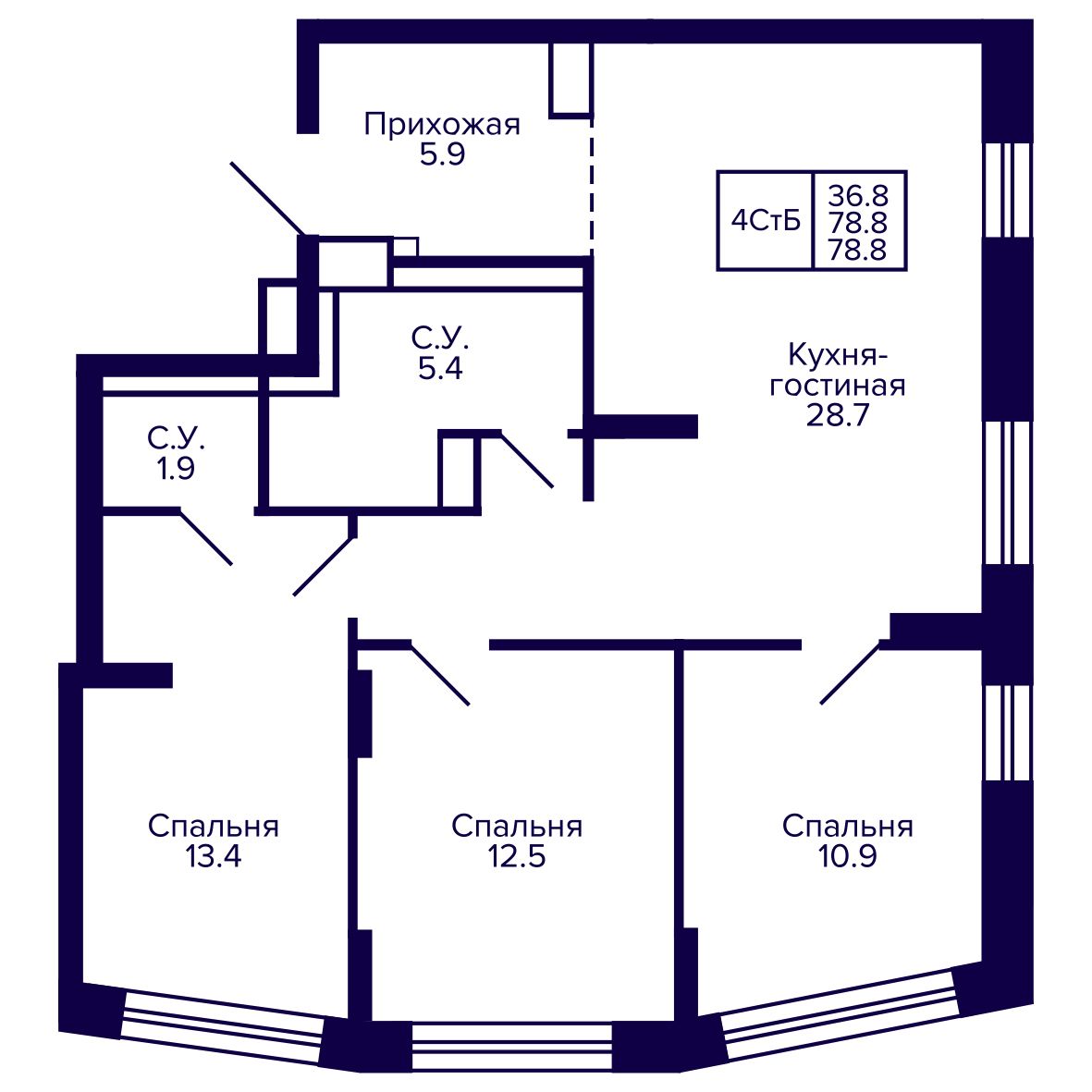 4-комнатная, 78.81 м², № 168 в Сподвижники