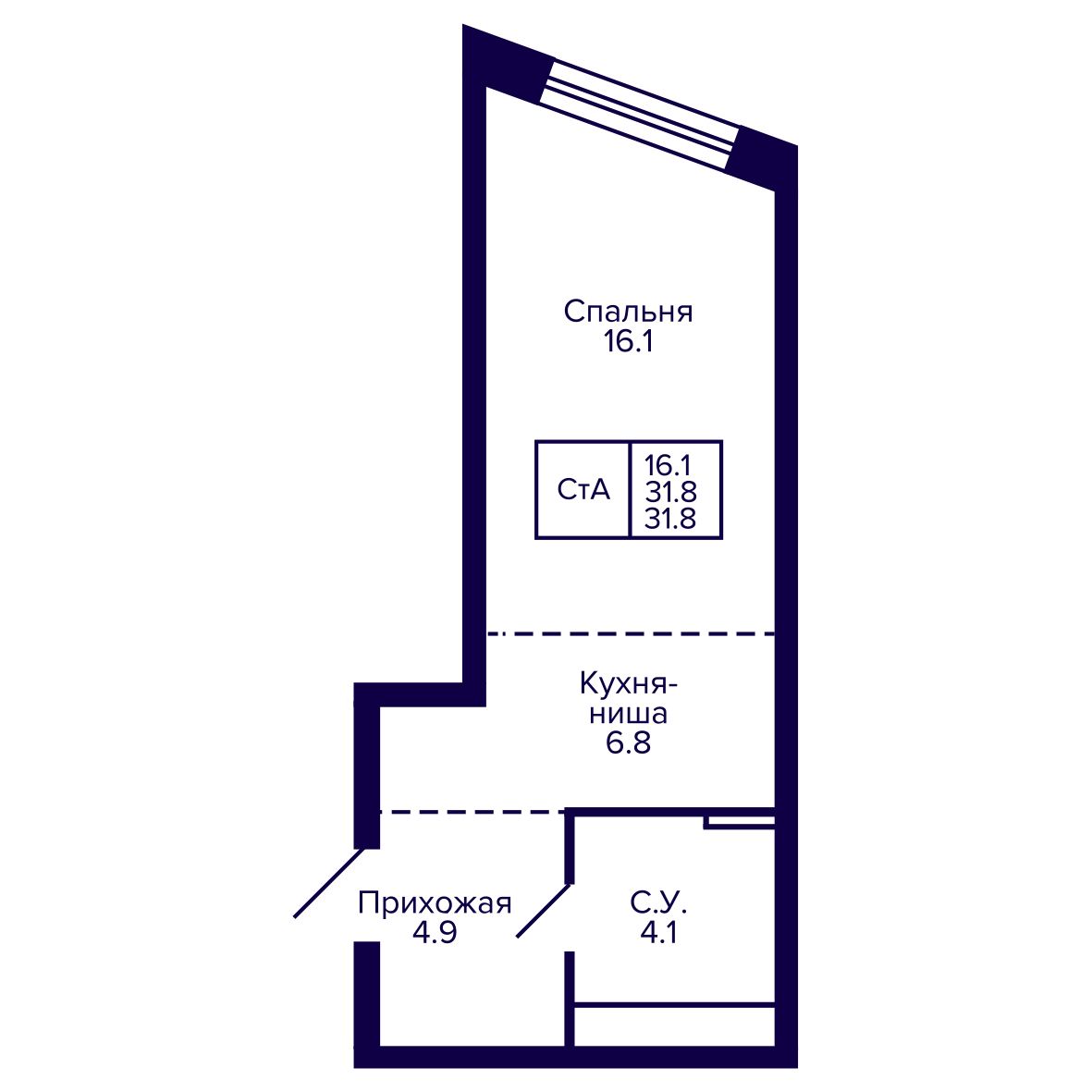Студия, 31.84 м², № 95 в Сподвижники