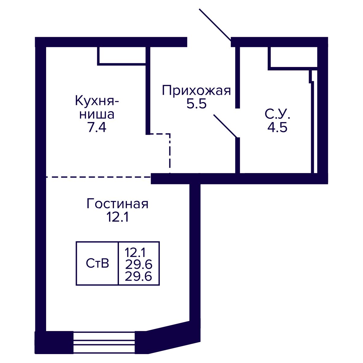 Студия, 29.56 м², № 230 в Сподвижники