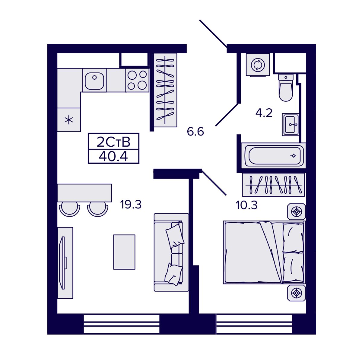 2-комнатная, 40.46 м², № 30 в Сподвижники