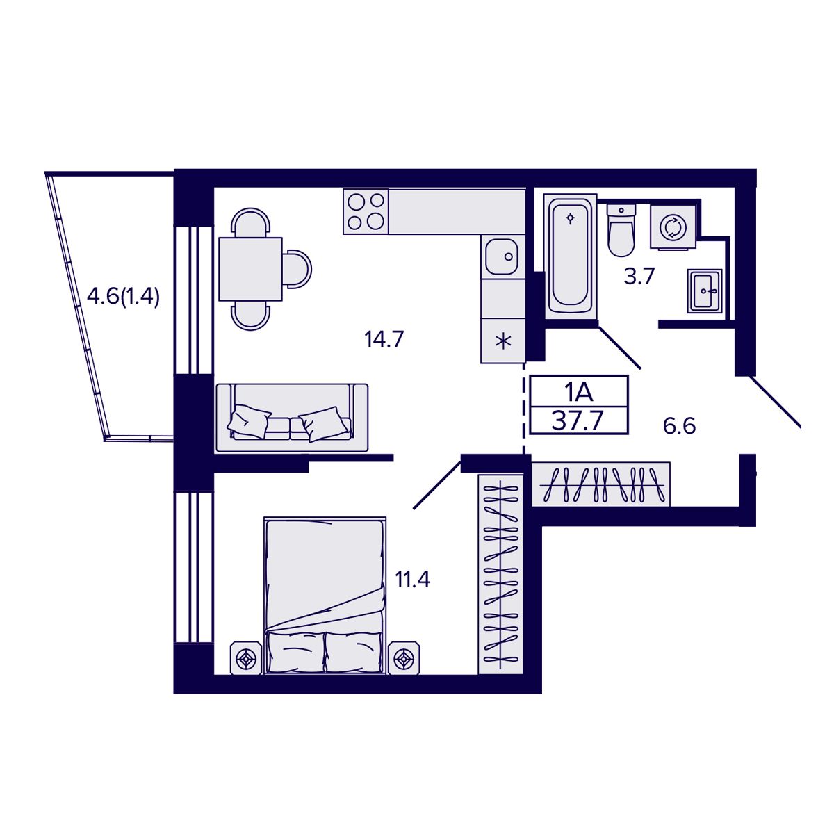1-комнатная, 37.71 м², № 43 в Сподвижники