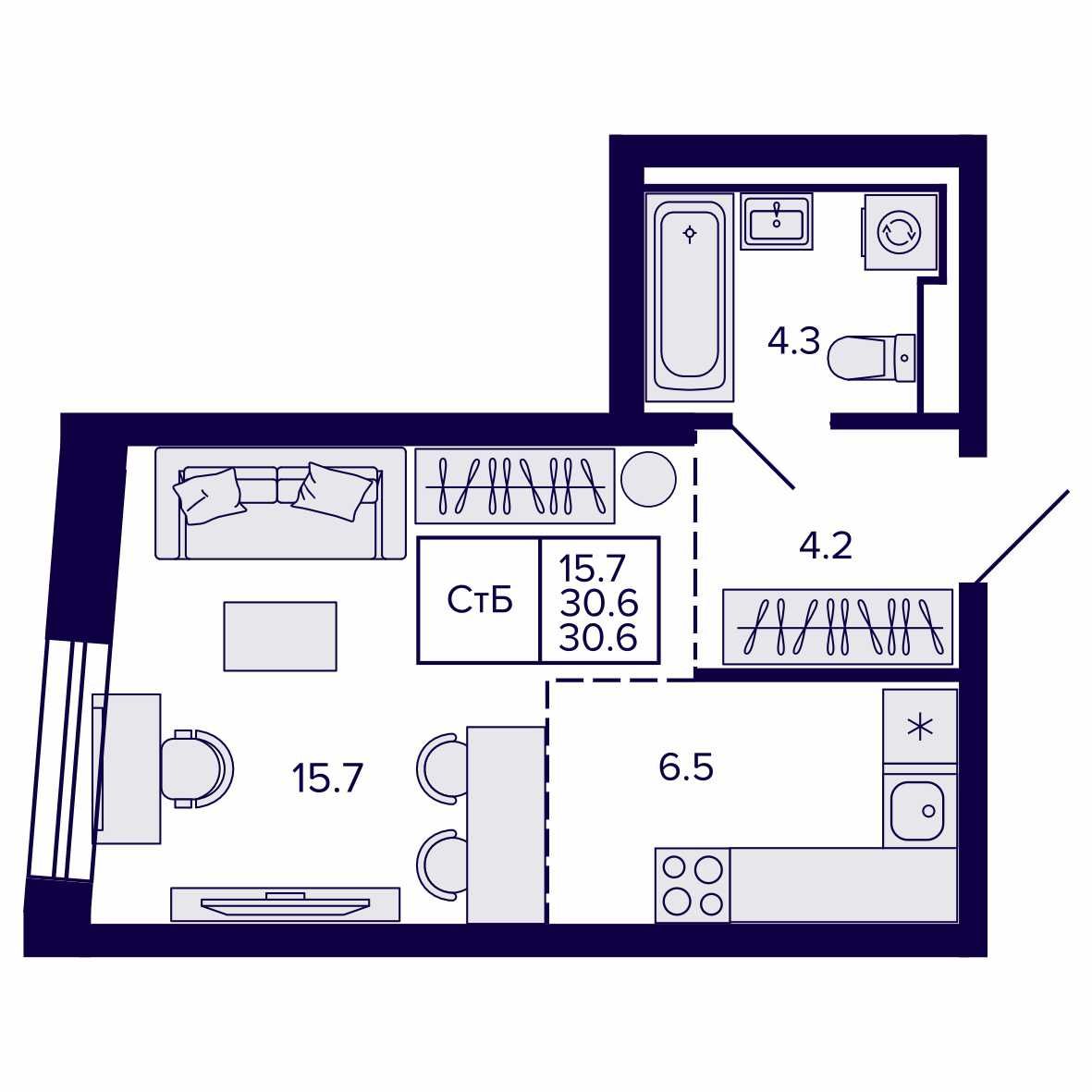 Студия, 30.64 м², № 242 в Сподвижники