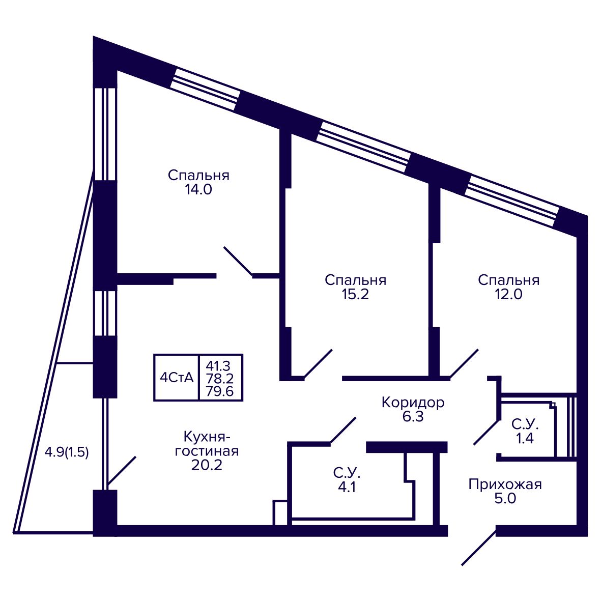 4-комнатная, 79.65 м², № 34 в Сподвижники