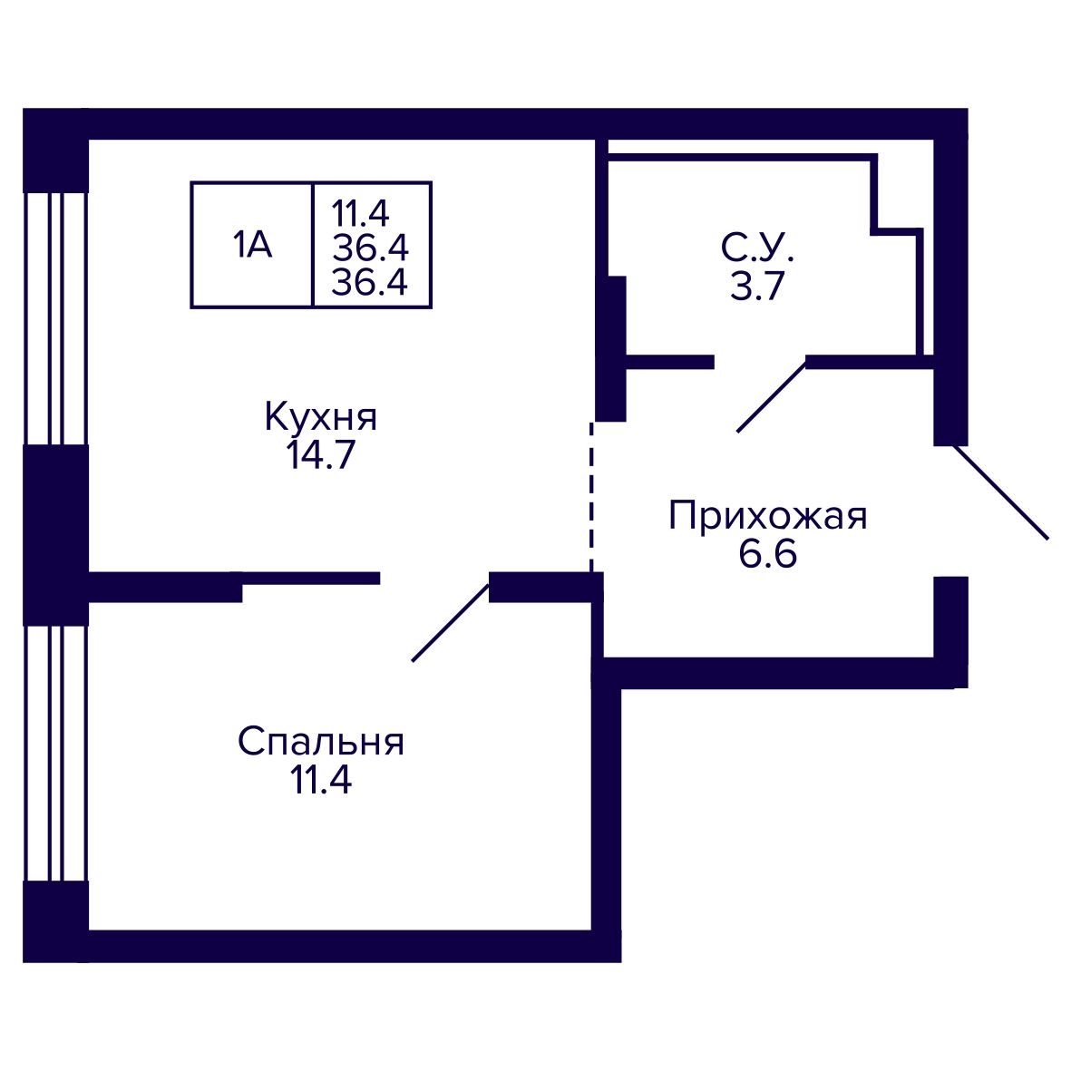 1-комнатная, 36.4 м², № 73 в Сподвижники