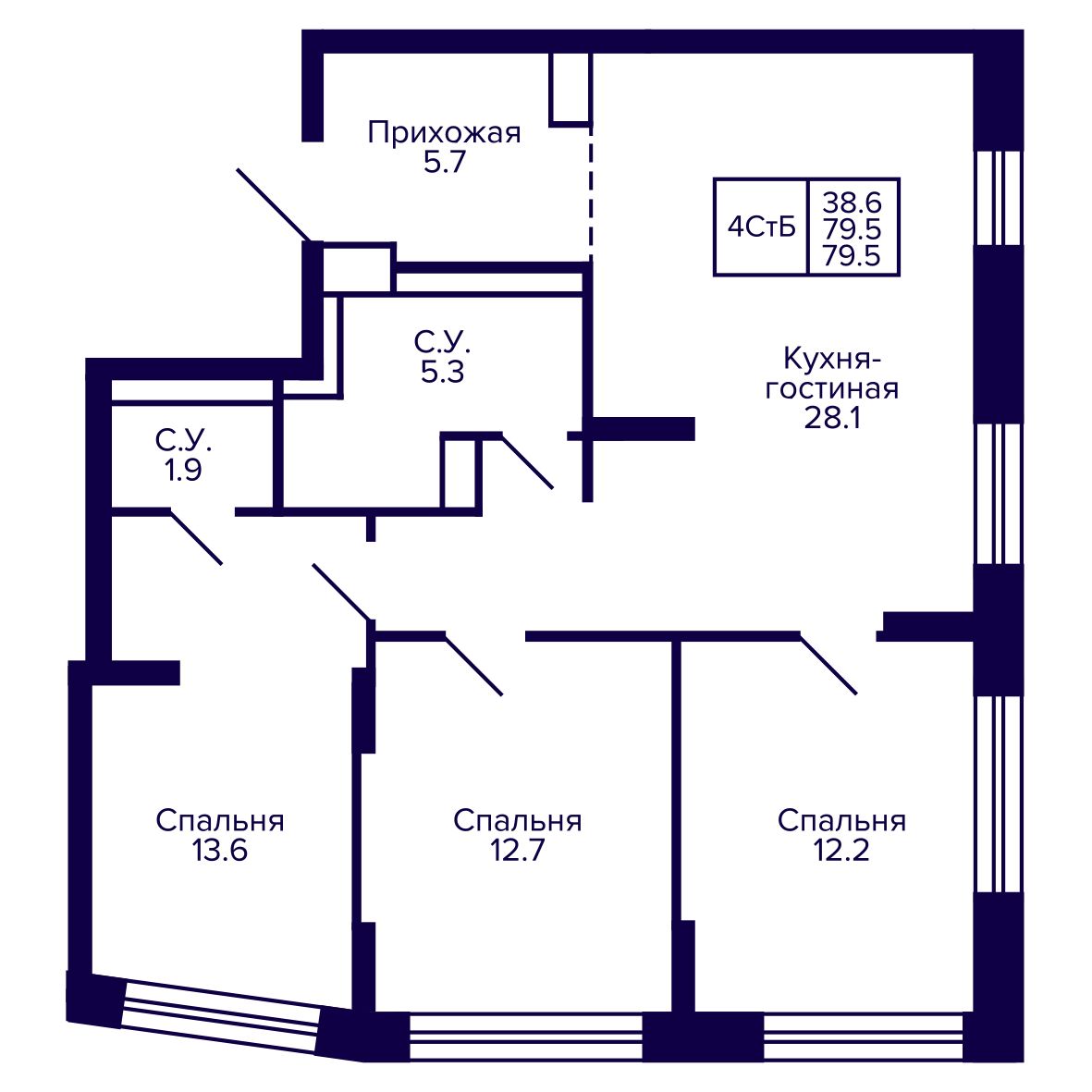 4-комнатная, 79.48 м², № 198 в Сподвижники