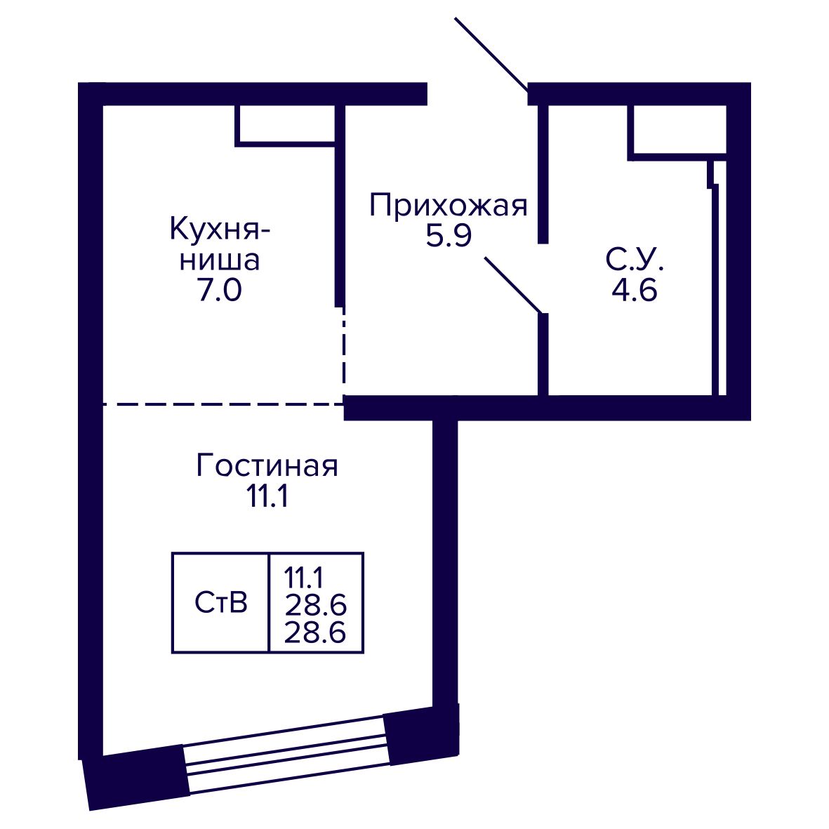 Студия, 28.55 м², № 170 в Сподвижники