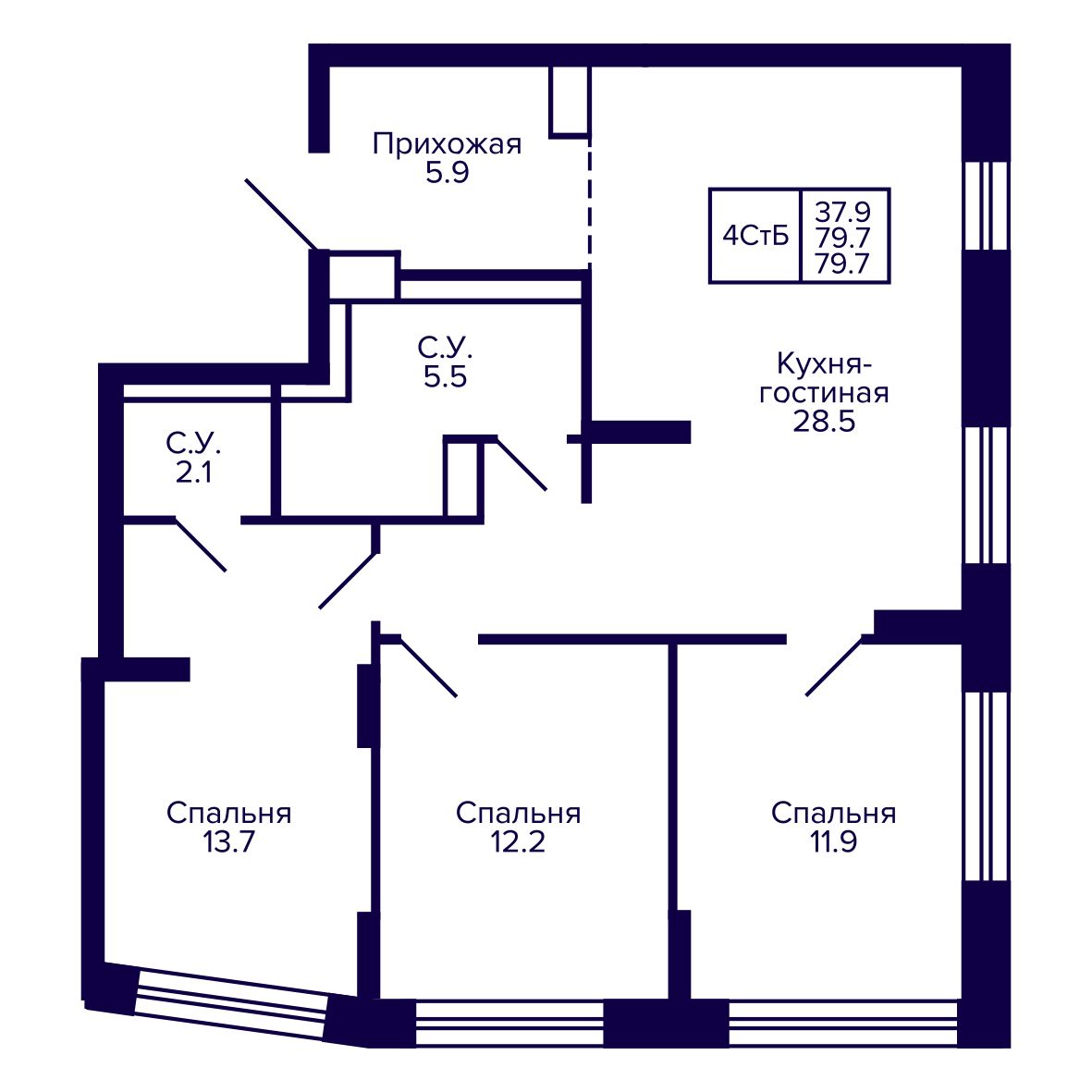 4-комнатная, 79.74 м², № 238 в Сподвижники