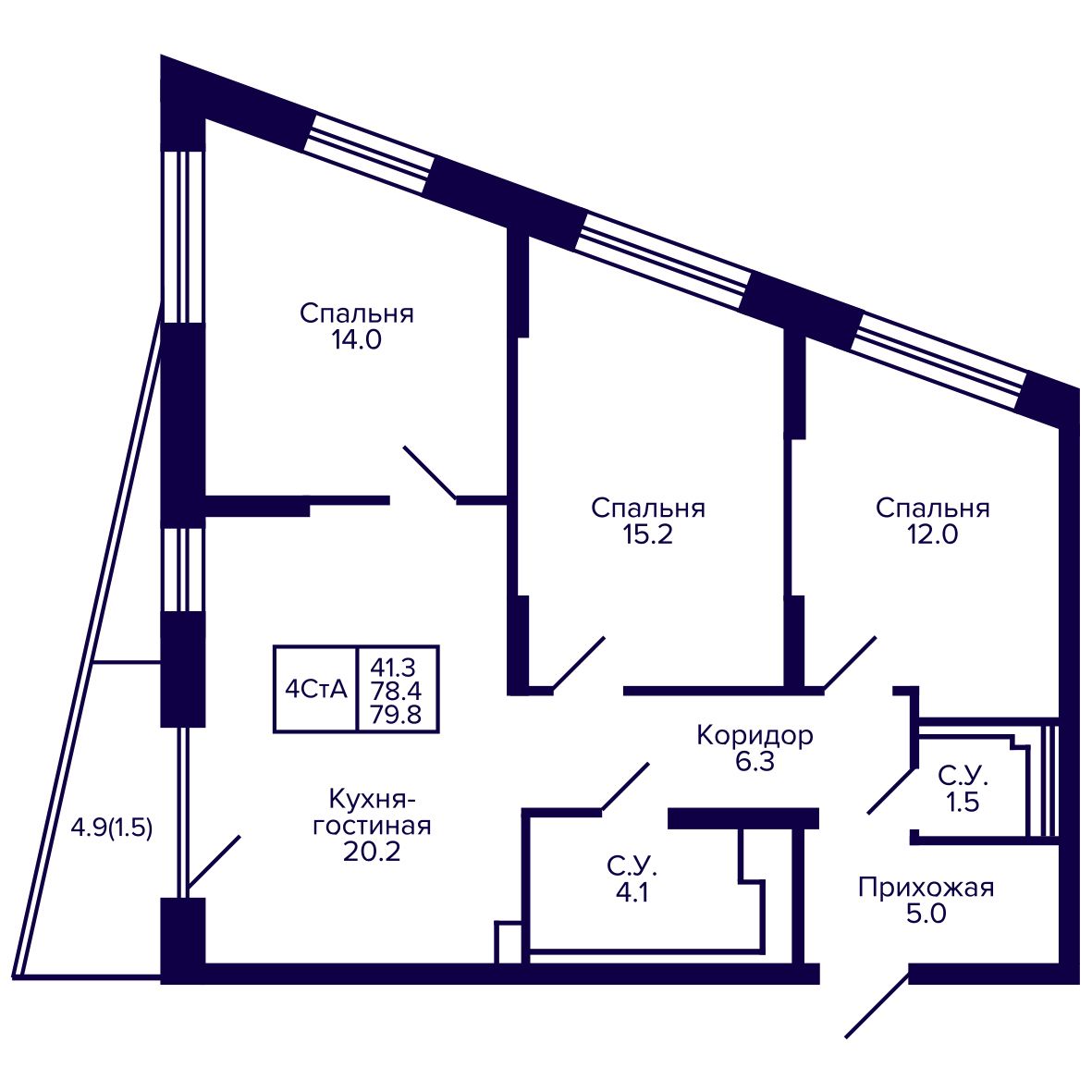 4-комнатная, 79.83 м², № 14 в Сподвижники