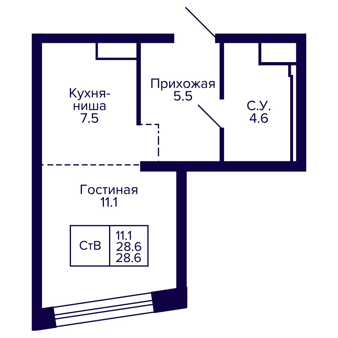 Студия, 28.61 м², № 150 в Сподвижники