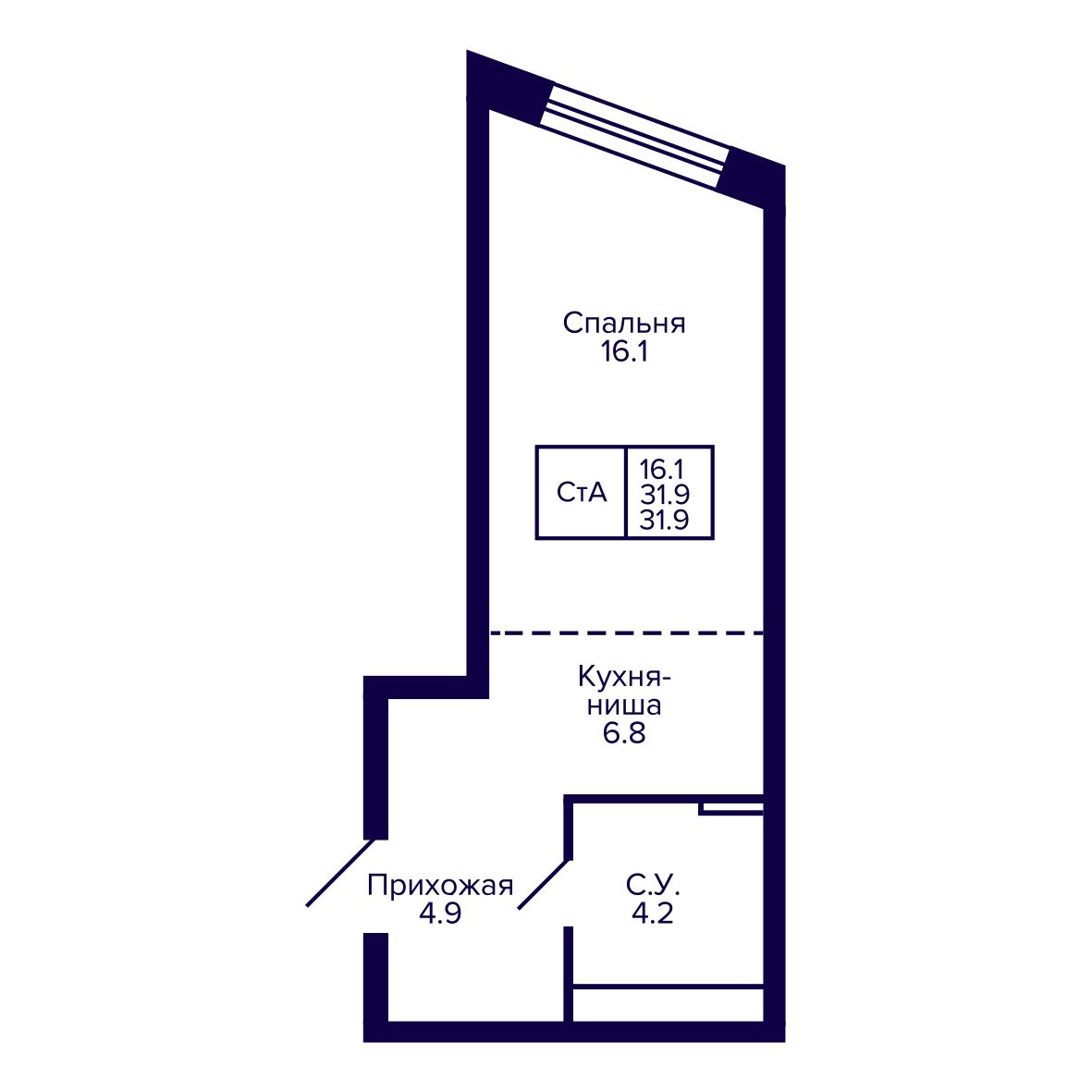 Студия, 31.91 м², № 45 в Сподвижники