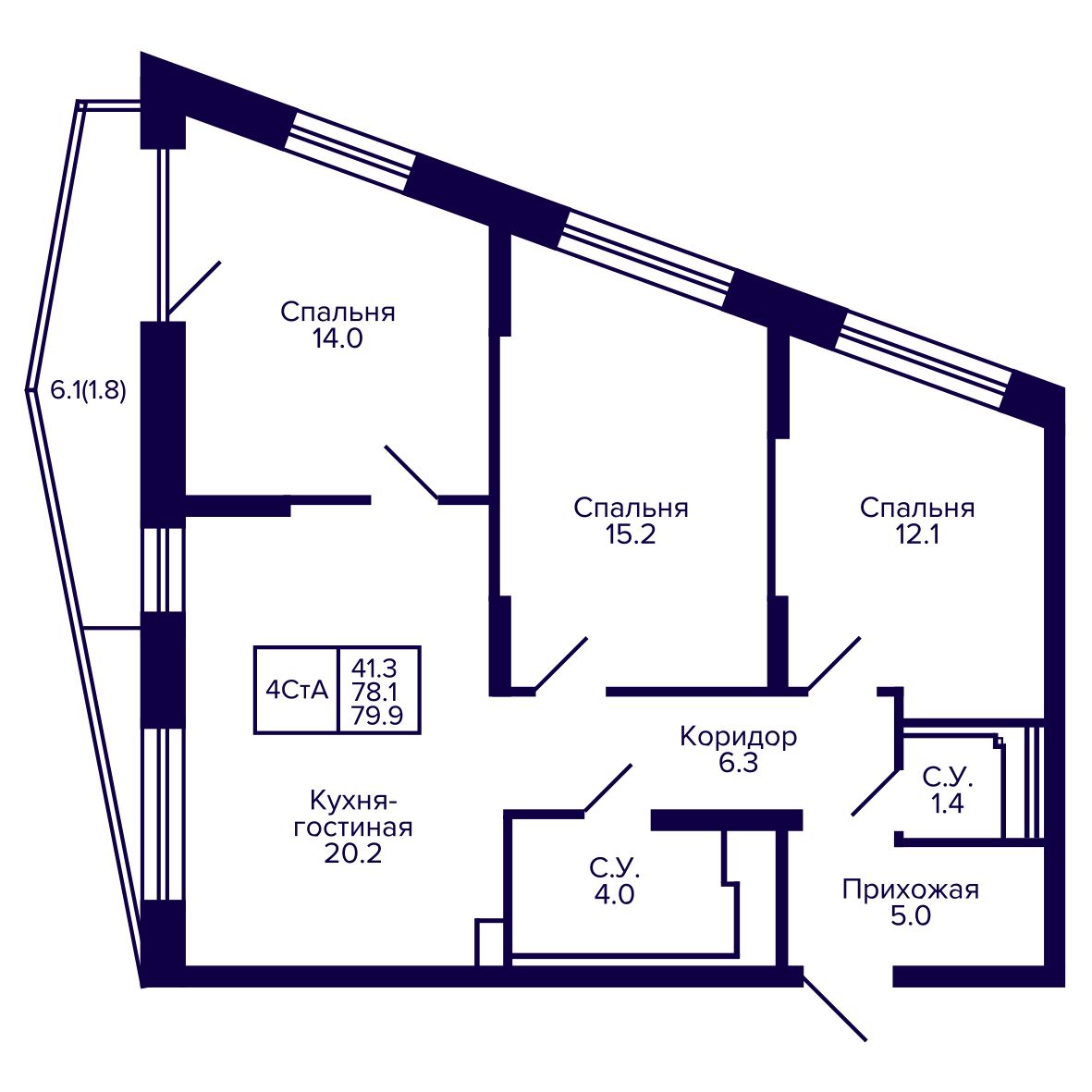 4-комнатная, 79.94 м², № 44 в Сподвижники