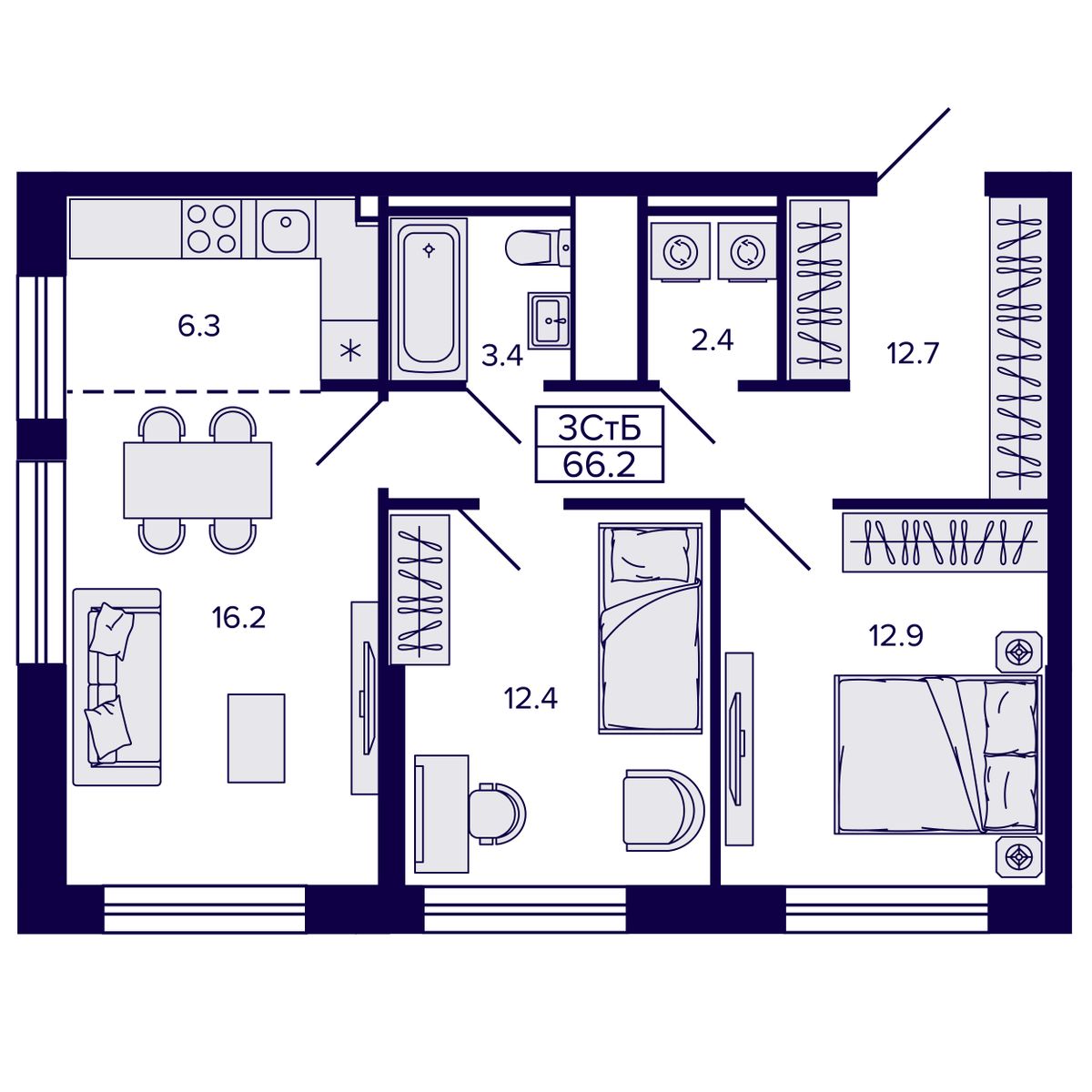 3-комнатная, 66.15 м², № 139 в Сподвижники