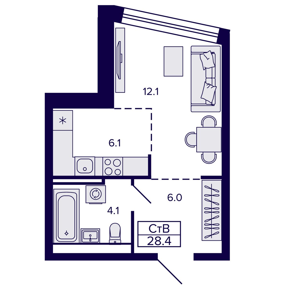 Студия, 28.35 м², № 132 в Сподвижники