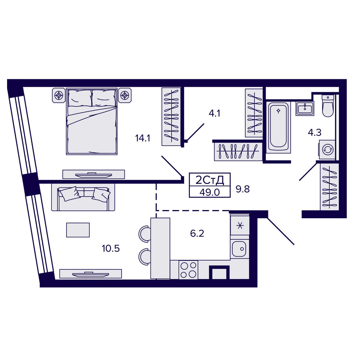 2-комнатная, 48.99 м², № 56 в Сподвижники