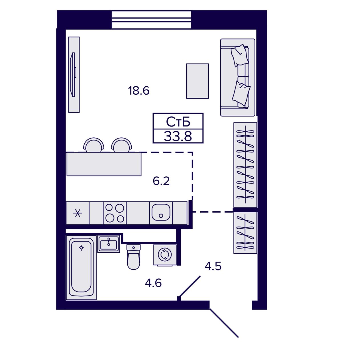 Студия, 33.84 м², № 46 в Сподвижники