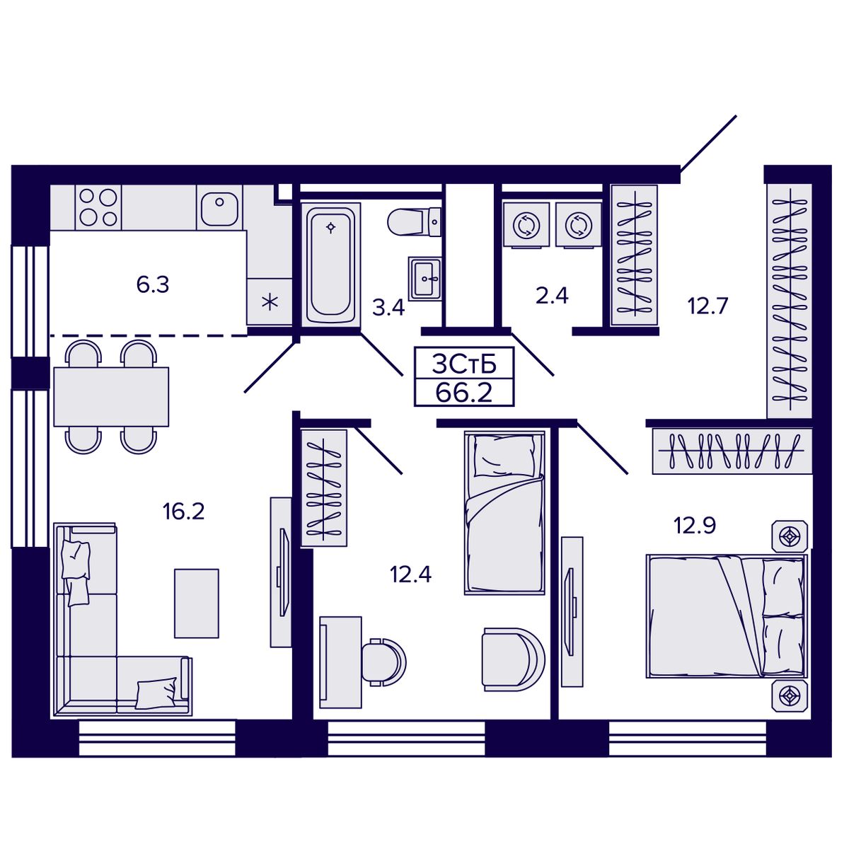 3-комнатная, 66.15 м², № 211 в Сподвижники