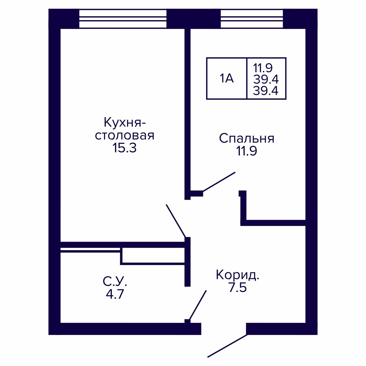 1-комнатная, 39.39 м², № 23 в Сподвижники