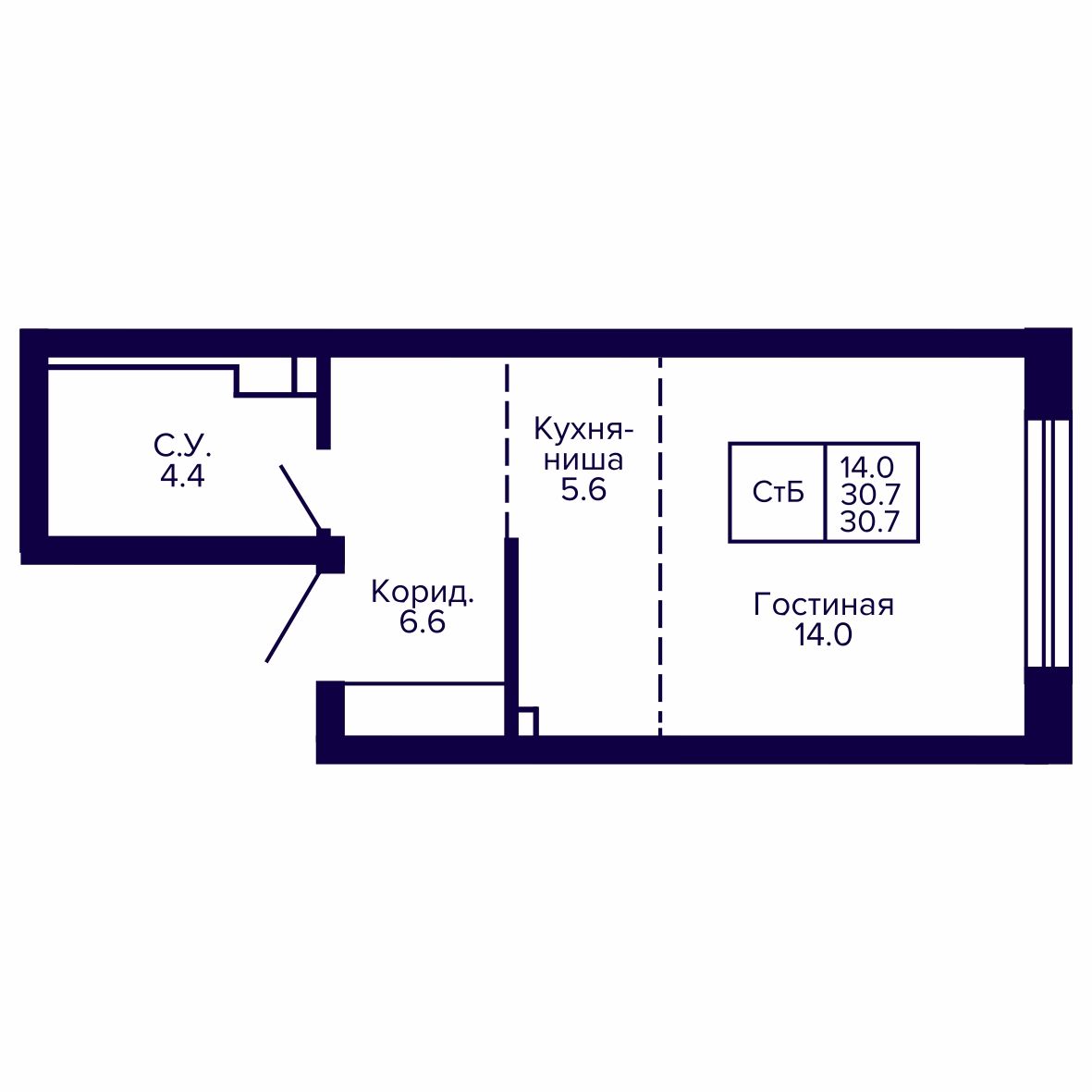Студия, 30.66 м², № 208 в Сподвижники
